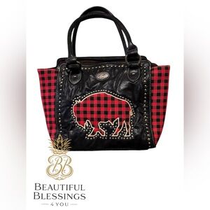 Montana West Conceal Carry Buffalo Plaid Black Tote Bag
